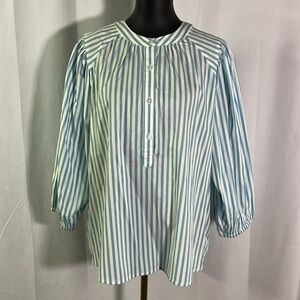A New Day Blue & White Striped 3/4 Puff Sleeve Poet Shirt